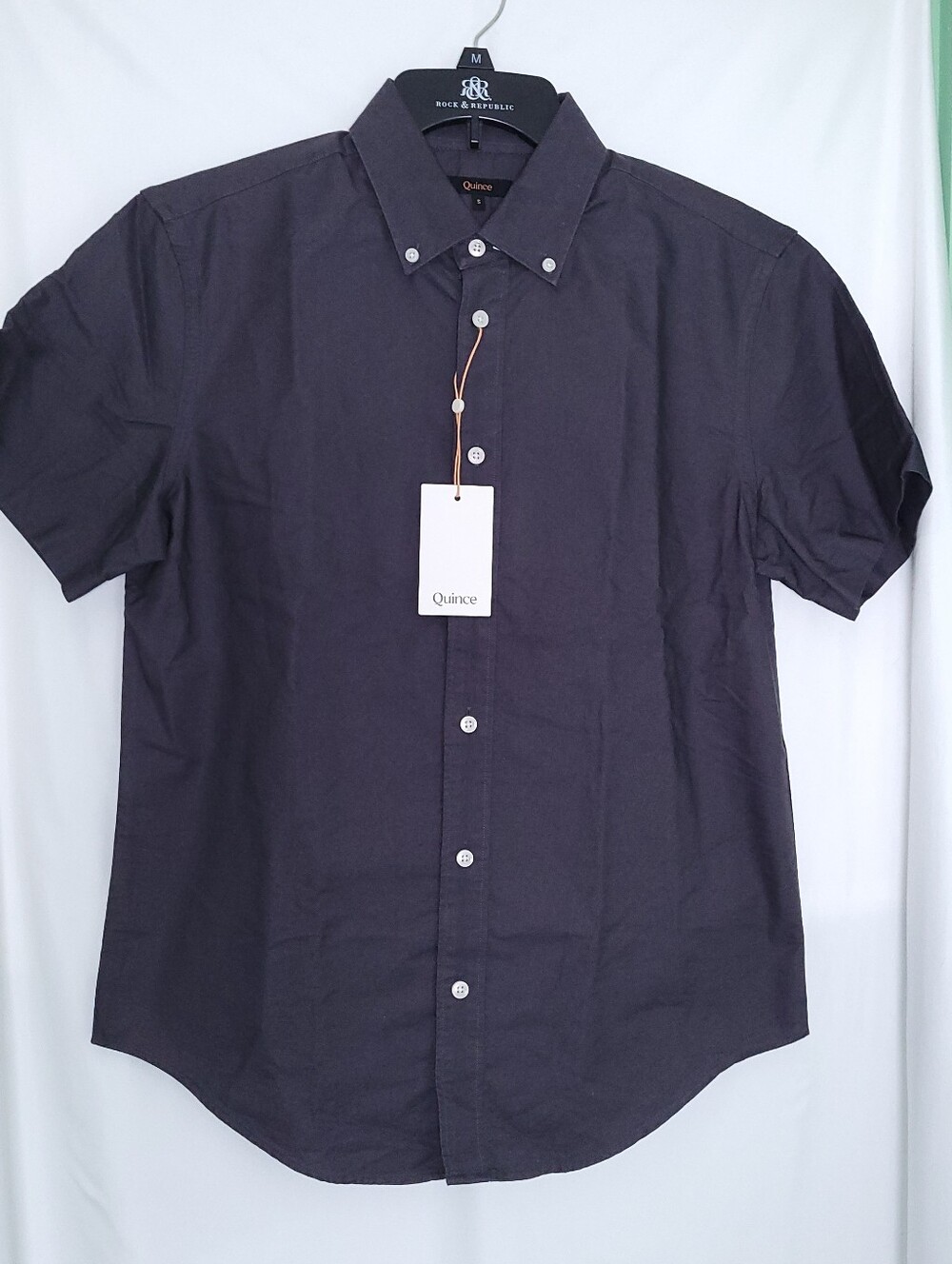 QUINCE Men's Organic Cotton Short Sleeve Oxford Shirt In Dark Coal SMALL (NWT)